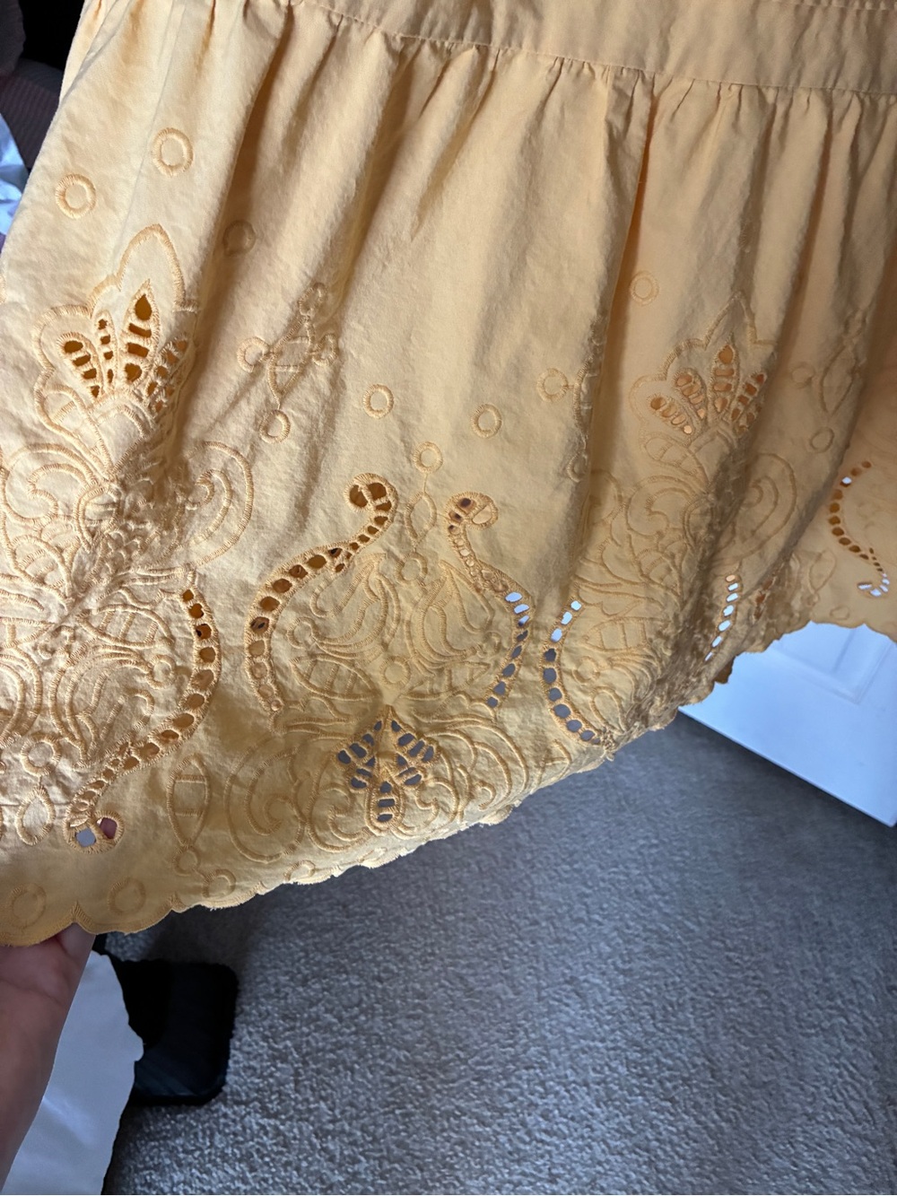 Moon River Yellow Eyelet Maxi Dress with Puff Sleeves - Picture 4 of 5